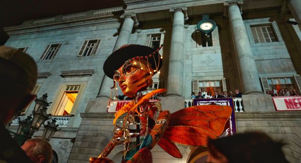 Giant Bee Puppet in outdoor setting