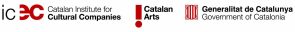 Logos of the Catalan Institute for Cultural Companies, Catalan Arts, and the Government of Catalonia, with text in English and Catalan, and official emblems in red and black.