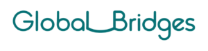 The text Global Bridges in teal, with the l in Global curving to connect with the B in Bridges, resembling a bridge shape.